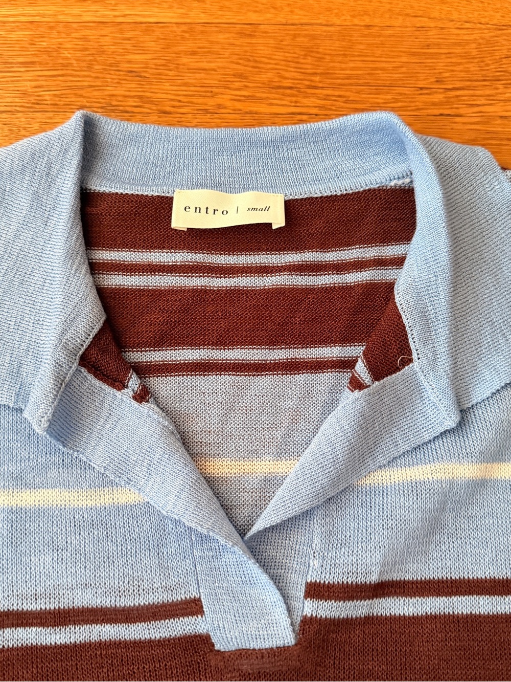 ANTHROPOLOGIE Light Blue & Brown Striped Knit Polo Sweater Vest - Picture 2 of 4